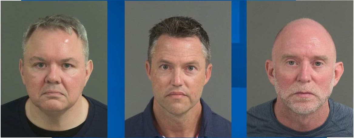 Booking photos of Eric Bowman, John Osborne and Brendan Bryant
