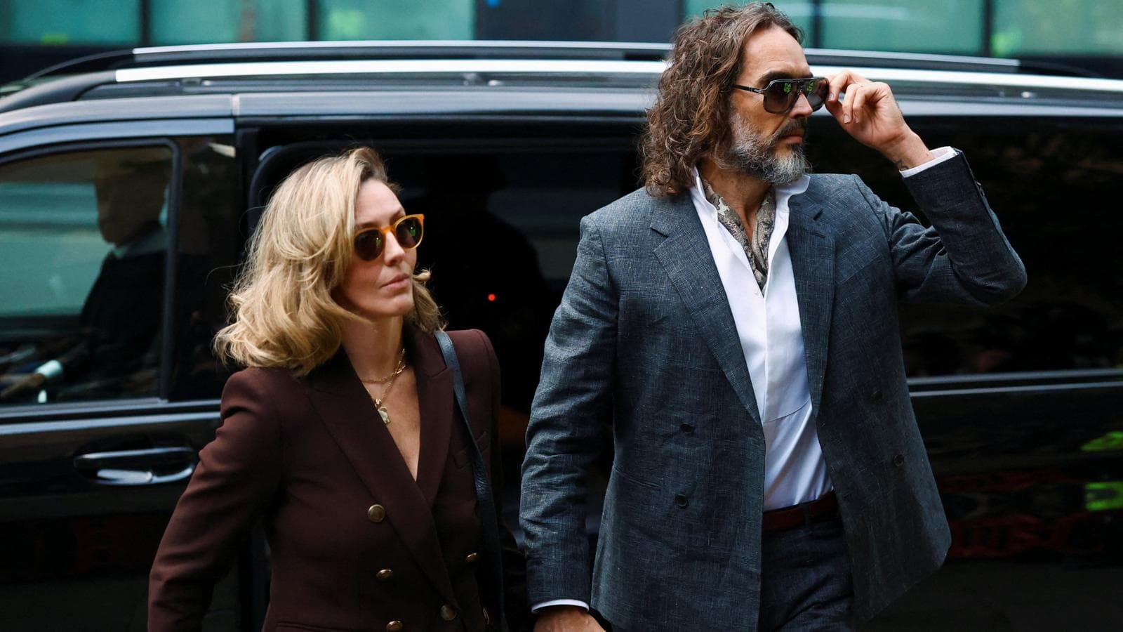 Russell Brand arriving at Southwark Crown Court