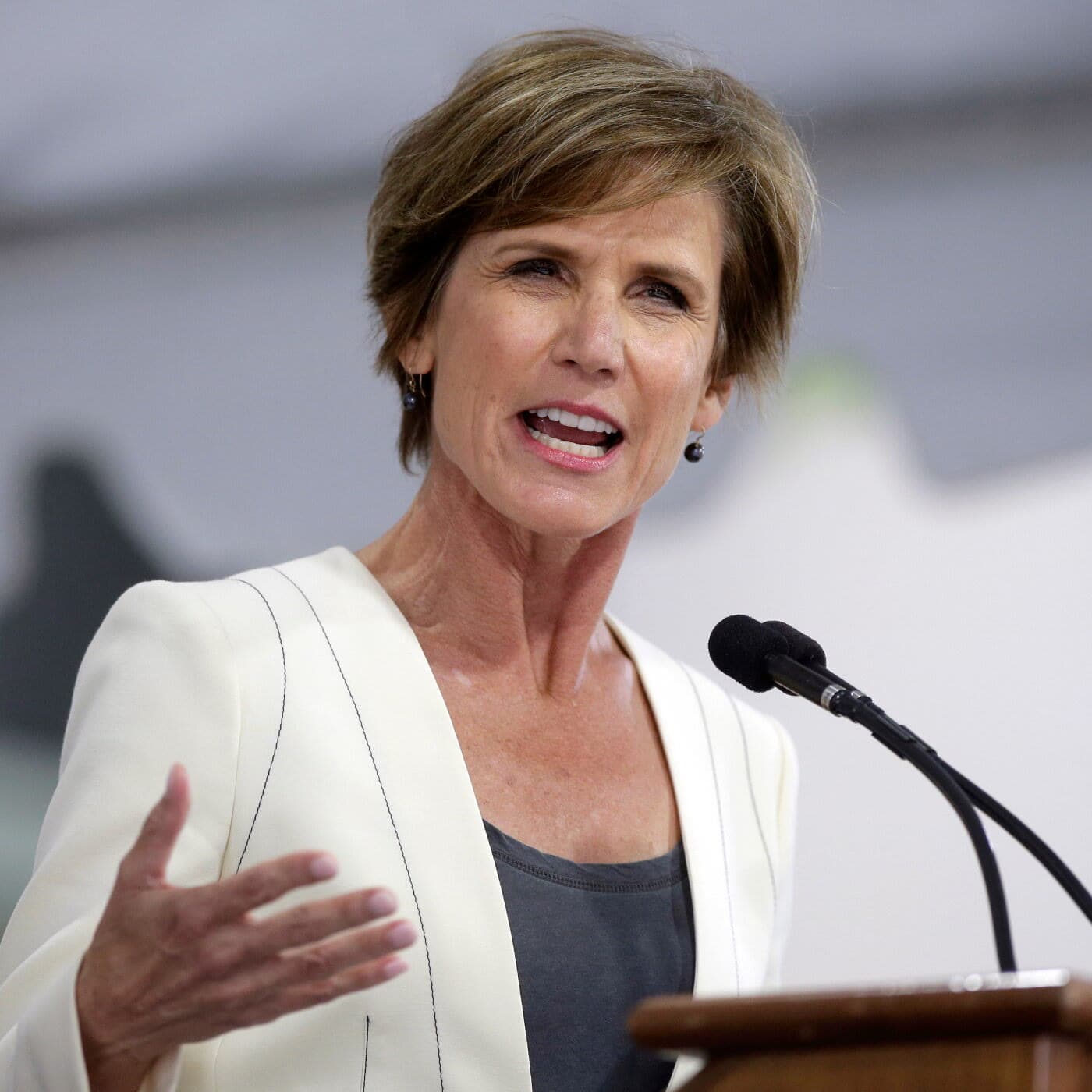 Sally Yates speaks at a podium