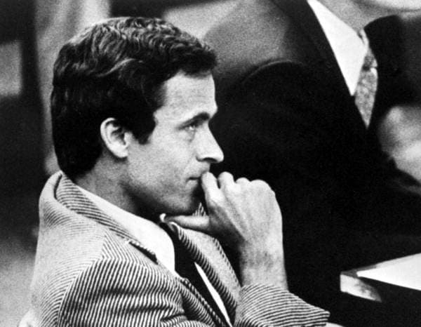 Ted Bundy seated in a Florida courtroom in 1979